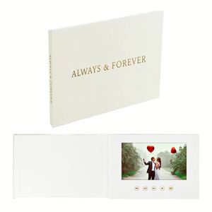 Livre vidéo de mariage personnalisé de 7 pouces, fait main, relié en lin, avec papier doré, carte cadeau numérique 'Always Forever' - Product Image 1