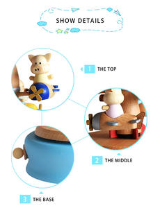 Caja de música de nuevo diseño al por mayor caja de música de madera de cerdo volador giratoria bonita colorida para regalos de niños - Product Image 3