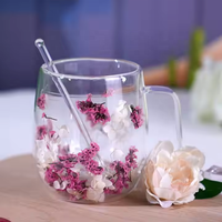 Accessoires pour la maison de fleurs Tasse en verre à boire à double couche Tasse à café créative pour la maison avec poignée