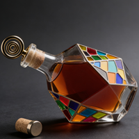 Botol Anggur Kaca Bening Modern Tak Beraturan dengan Pola Warna-warni, Tutup Gabus Kayu untuk Wiski, Anggur, Tequila