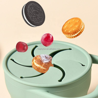 Gobelet à collation pliable en silicone sans BPA avec couvercle anti-fuite, récipient de voyage pour tout-petits et bébés, vaisselle en silicone