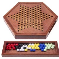 Jeu d'échecs chinois de luxe en bois avec billes de verre, base à tiroir intégré, 6 couleurs vives pour les soirées de jeu en famille