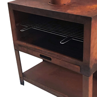 Chimenea Exterior de Acero Corten de Alta Calidad con Estructura KD, Chimenea de Leña con Almacenamiento de Troncos