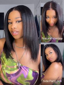 Perruque Yaki Straight Bob à cordon de serrage, <span class=keywords><strong>cheveux</strong></span> humains, sans colle, pré-coupée, 7x5 HD, Bye Bye Knots, perruque à dentelle frontale, pré-épilée, nœuds invisibles - Product Image 3