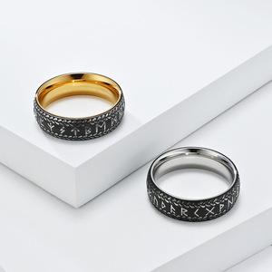 Anillo de Acero de Titanio con Runas Vikingas de Estilo Nórdico Retro para Hombre - Joyería Minimalista, Artística y Moderna - Product Image 1
