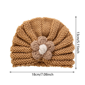 Invierno cálido bebé flores <span class=keywords><strong>de</strong></span> ganchillo turbante sombreros <span class=keywords><strong>de</strong></span> punto niños invierno otoño Latte colores lindo flor sombreros para niños - Product Image 6