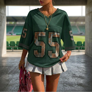 เสื้อยืดคอกลมโอเวอร์ไซส์ผ้าตาข่ายระบายอากาศสไตล์ฮิปฮอปพิมพ์ลายหมายเลข 23 ป้องกันรังสียูวี พร้อมโลโก้แบบกำหนดเองสำหรับทุกเพศ - Product Image 1