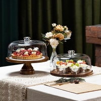 Présentoir à gâteaux en bois d'acacia avec couvercle en acrylique pour mariages Présentoir à gâteaux rond en bois pour produits de mariage Plateau de présentation pour cupcakes