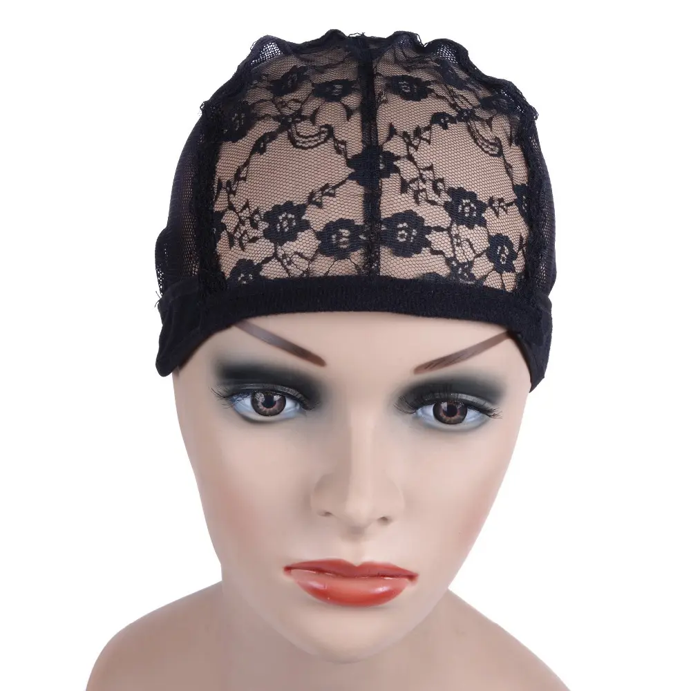 Black Crochet Breathable Braided Straps Swiss Lace Net Wig Making Cap Adjustable Elastic Mesh Dome Scalp Wig Cap