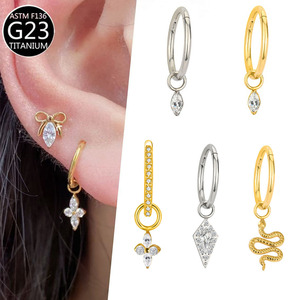 Anting <span class=keywords><strong>Titanium</strong></span> F136 Model Dangle Zircon, Stud Tulang Rawan Telinga Berkualitas Tinggi, Anting Daith Rook Hoop, Perhiasan Tindik Tubuh, Grosir - Product Image 1