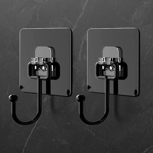 Matte Black <b>Adhesive</b> <b>Hooks</b> 3-5kg Load Capacity No Drilling Kitchen Bathroom Storage Single <b>Hook</b> Acrylic Material - Product Image 1