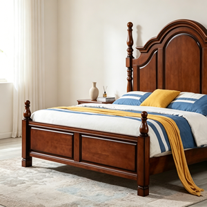 Traditional Mahogany Queen Bed Frame with Storage and Turned Posts - Product Image 4