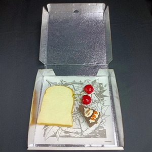 กล่องพิซซ่าแบบพับไ<span class=keywords><strong>ด</strong></span>้ ทำจากวัส<span class=keywords><strong>ด</strong></span>ุรีไซเคิล พร้อมแผ่นฟอยล์อะลูมิเนียมเคลือบด้านและลายนูน สำหรับบรรจุภัณฑ์อาหาร - Product Image 2