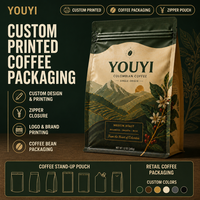 Sachets de café personnalisés imprimés, sachets à fermeture éclair, conception et impression sur mesure, emballage de café pour la vente au détail pour grains de café