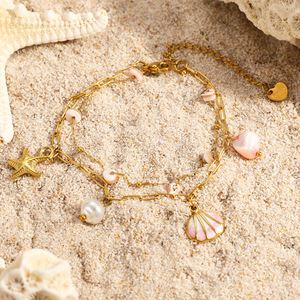 Stainless Steel <b>Bracelet</b> With Starfish <b>Shell</b> Charm 18k Gold Plated Ocean Theme Beach Jewelry - Product Image 2