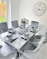 Mobilier de salon moderne ensemble tables et chaises de salle à manger en acier inoxydable ensemble table à manger avec dessus en marbre pour la maison