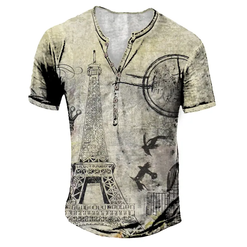 Thời Trang Người Đàn Ông Của T-Shirt 3D Mốc Thiết Kế Henry Áo Sơ Mi Mùa Hè Ngắn Tay Áo Tháp Eiffel Harajuku Phong Cách Đường Phố Người Đàn Ông Của Quần Áo