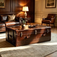 Table basse rétro de style américain en cuir véritable avec rangement, mobilier de maison pour bar, KTV et salons de thé, aucun assemblage requis
