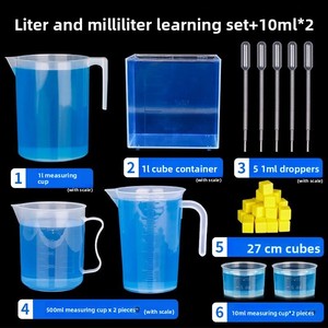 Herramientas de Demostración de Matemáticas para Cuarto Grado, Taza Medidora de Plástico en Forma de Cubo de 1 Litro con Bordes de 1 Decímetro - Product Image 2