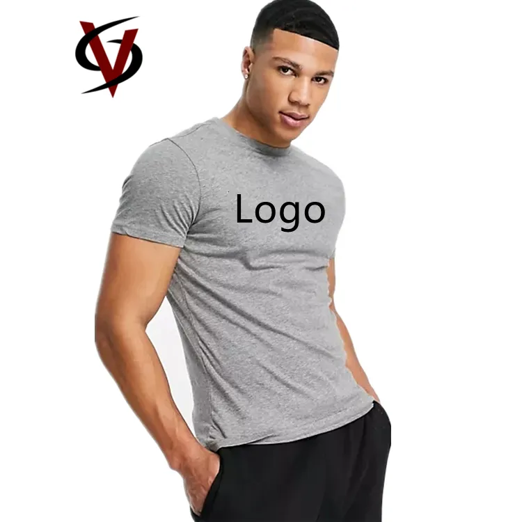 Muscle Fit Crew Neck T Shirt Slim Fit 100% Premium Cotton Tee Shirts in Grey