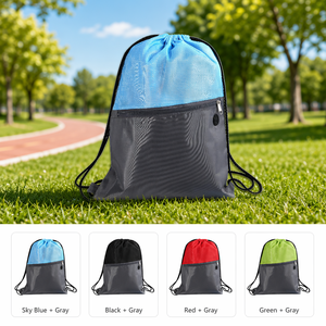 Mochila de malla bicolor con cordón, bolsillo frontal con cremallera, anclaje para cordón, saco deportivo, para gimnasio, senderismo, playa, escuela, 4 colores, personalizable - Product Image 1