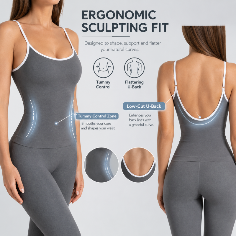 Body Contouriing Pattern Women's Sports Vest Fashion Contrast Trim Seamless Yoga tank Body ...
