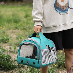 Sac de transport transparent pour animaux de compagnie en tissu Oxford, capacité 3-5 kg, sac à bandoulière portable pour hamster, perroquet, voyage, bleu clair, bleu vert - Product Image 3