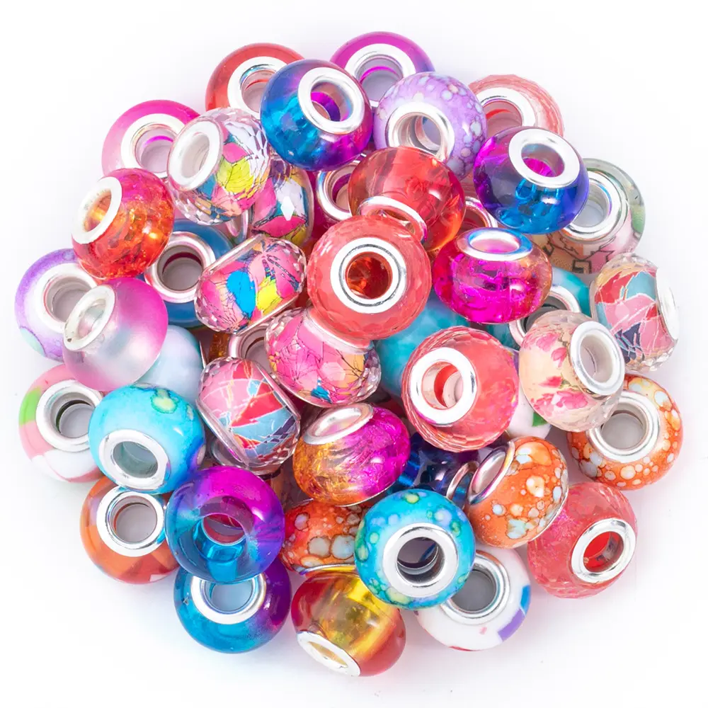 100pcs Europeu Grande Grande Buraco Spacer Beads Rhinestone Craft rainbow beads para DIY Encantos Pulseira Fazendo Jóias