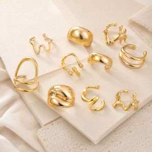 Ensemble de bagues géométriques épaisses plaquées or tendance pour femmes, bijoux de mode de haute qualité pour femmes, bagues épaisses pour doigts - Product Image 3