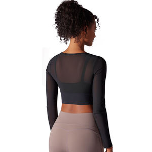 Translucent Mesh <b>Yoga</b> <b>Top</b> with Double Stitching <b>Long</b>-<b>sleeved</b> and Tight-fitting Sexy Design Full Women Crew Neck Tank 220 Grams - Product Image 6