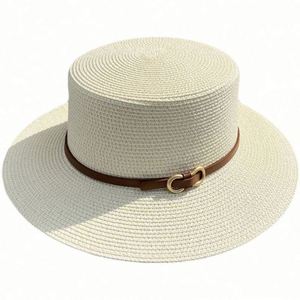 <b>Flat</b> Top Bowler <b>Hat</b> Wholesale Beach Straw Boater <b>Hat</b> for Women Summer Straw - Product Image 2
