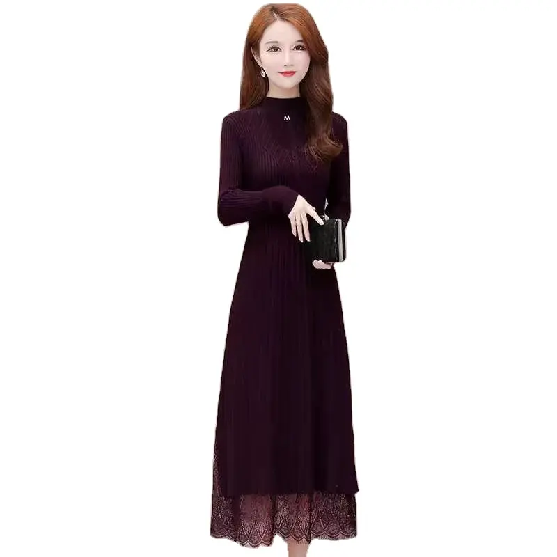 Direct selling Gothic long silk dresses slim fit o neck lace skirt women sweater for dress