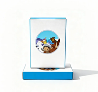 Boîte cadeau coulissante imperméable de qualité supérieure avec personnage de dessin animé, doublure en éponge, imprimé bleu et blanc, emballage recyclable pour enfants