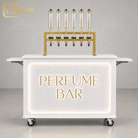 Bar à parfums mobile pliable en métal blanc doré de qualité supérieure pour fête avec lumière LED et rangement