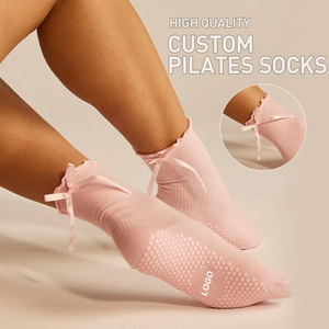 Custom logo Design High Quality Crew Pilates <b>Socks</b> With Bow Anti Slip Ruffle Yoga <b>Socks</b> Custom Women Pilates Grip <b>Socks</b> - Product Image 1