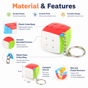 Porte-clés cube magique miniature 3 cm avec logo personnalisé, puzzle en plastique 3x3, jouet porte-clés, cubes à rotation fluide portables pour cadeau promotionnel - Product Image 4