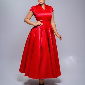 Vestido Maxi Elegante de Cetim para Mulheres, Decote em V, Manga Curta, Saia Longa com Caimento Amplo, Vestido Formal para Festa, Igreja, Tamanhos Grandes, Vestido de Noite - Product Image 6