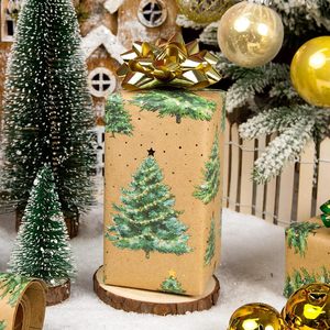 Kraft Christmas <b>Wrapping</b> <b>Paper</b> Green Gold Tree Star Design 17 Inch X 33 Feet Roll Gift Craft Eco Friendly - Product Image 6