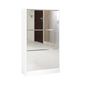Meuble à chaussures fin à 3 niveaux en bois blanc avec miroir pour la maison et l'appartement - Product Image 6