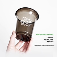 Gobelet à emporter rond en PET noir avec couvercle samouraï, personnalisable avec logo, origine Guangdong, pour café américain et thé au lait