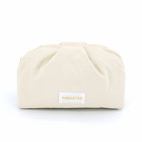 Sac de maquillage portable matelassé de style coréen, grande capacité, résistant à l'eau, en polyester, avec fermeture éclair et logo