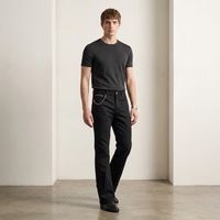 Jeans Bootcut Homme Noir Jet 15 OZ Personnalisé OEM ODM, Taille Mi-Haute, Denim Brut Selvedge 100% Coton, Coupe Droite, Pantalon en Jean pour Homme