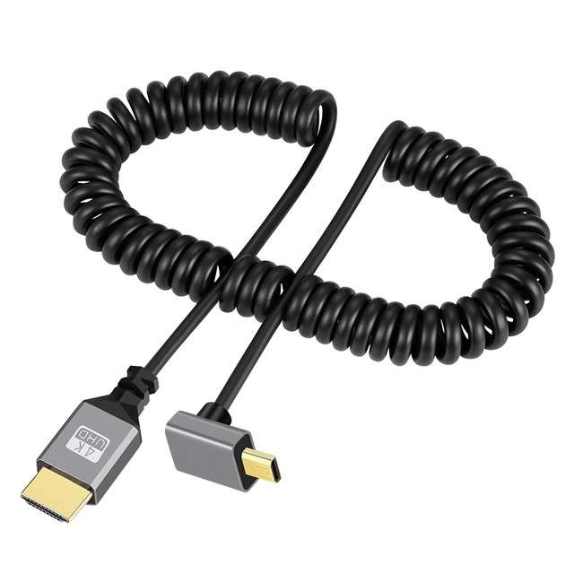 0.5m to 2.4m Micro HDMI to HDMI Cable Spring Wire Design 4K 3D Male to Male Cable for Laptop Macbook Camera to HDTV Projector