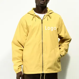 Personalizado wind breaker esporte água prova vintage blusão Jacket overhead jaket amarelo em branco Com capuz Zip up Coach Jacket para homens