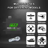 Servomoteur numérique HV étanche PTK 6820 MG 53g avec engrenages métalliques, moteur à noyau, couple de 27 kg, programmable pour voitures RC, hélicoptères et ailes fixes