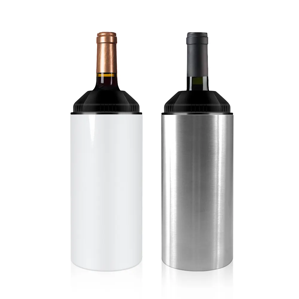 Custom Portable keep cool Ice Metal Champagne Wine Chiller Insulated Double Wall Stainless Steel 25 oz Wine Bottle Cooler Bucket