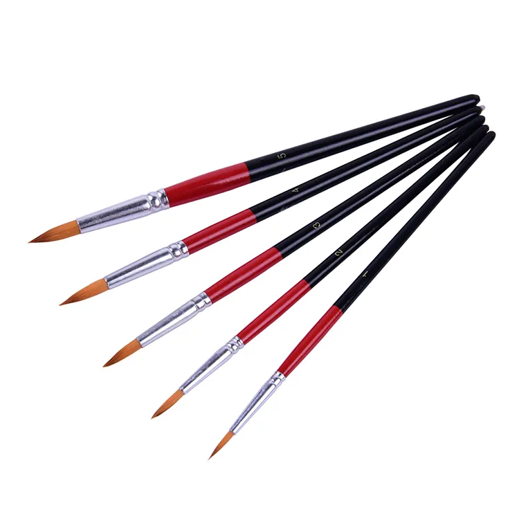 Best Price 5Pcs/Set Painting Brush Set Black And Red Color Wood Handle Nylon Hair Art Supplies Paint Brushes For Oil Painting