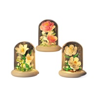 Mini blocs de construction en plastique, fleurs éducatives à assembler, jouet de décoration de bureau, fleurs lumineuses préservées