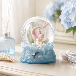 Globo de Nieve Personalizado con Diseño de <span class=keywords><strong>Sirena</strong></span> y Animales, Pintado a Mano, Base de Resina con Olas del Océano, Faro, Globo de Agua de Fantasía, 10 cm - Product Image 1