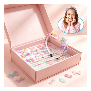 Kit de fabrication de serre-têtes pour filles en gros, avec garniture en satin et maille, autocollants étoiles et cœurs, pour cadeau créatif d'anniversaire - Product Image 5